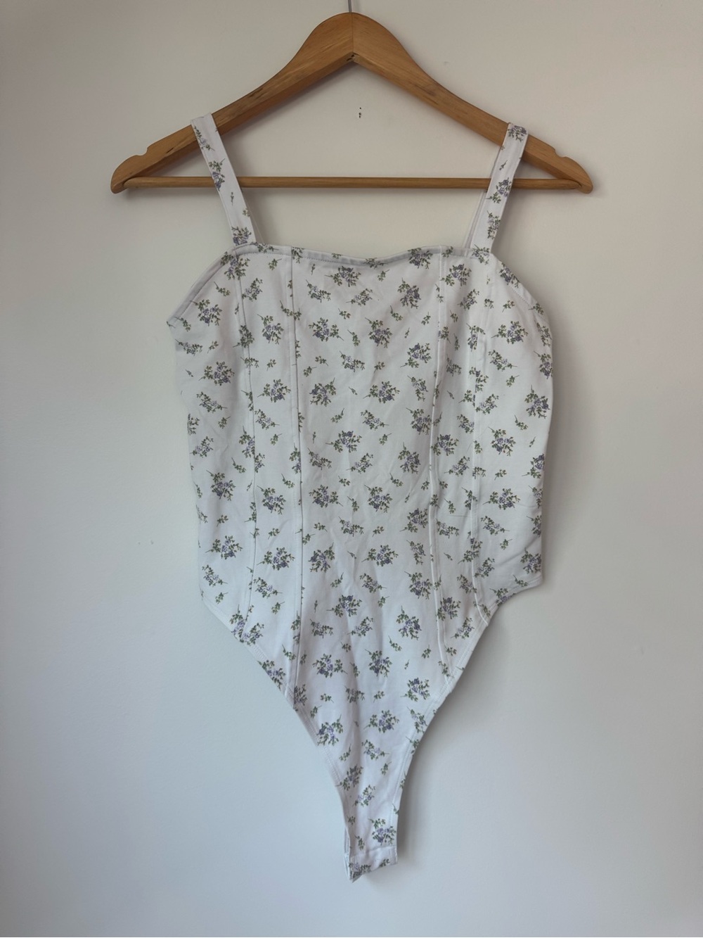 HM White Purple Ditsy Floral Corset Style Bodysuit Cami Tank Top Small